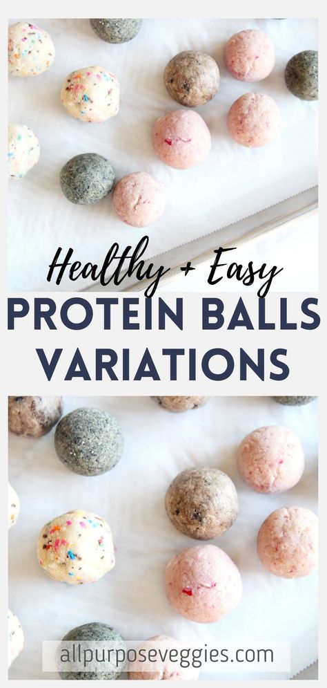 Protein balls / energy bites with variations: here are some easy and healthy protein powder recipes that's no bake, gluten free and low carb. These protein bites are great snack ideas for those days when you need a quick snack to fill you up. They can also be vegan-friendly, and fun to make with friends, kids or family! Go to my website for all the different flavor variations! #highprotein #homemade #cleaneating #proteinfoods #keto Healthy Oreo Protein Balls, Protein Powder Power Balls, Monster Protein Balls Healthy, Protein Bites With Protein Powder, Vegan Protein Balls Healthy, Organic Protein Balls, Kid Protein Balls, Fruity Protein Balls, Vanilla Protein Balls No Bake