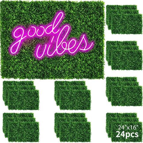 PRICES MAY VARY. What You Get: you will get 24 pcs artificial grass panels, 24" x 16" in each, 1.6" in height, 1 pc neon sign (power adapter not included), 200 pcs zip ties, each grass wall panel is dense and realistic, sufficient quantity to meet your decoration needs, add the pink neon sign to create a vibrant atmosphere Quality Materials: the boxwood hedge wall panels are made of high quality PE materials with realistic colors, won't fade or wither; the connection between the fake leaves and Faux Grass Wall Decor, Boxwood Hedge Wall, Fence Backyard, Hedge Wall, Greenery Backdrop, Patio Wall Decor, Fake Leaves, Artificial Grass Wall, Grass Backdrops