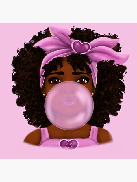 "Bubble Gum" Poster by kiraJ | Redbubble Natural Hair Art, Black Art Painting, Pink Posters, Painting Of Girl, Black Artwork, Black Cartoon, Black Love Art, Afro Art, Girls Cartoon Art