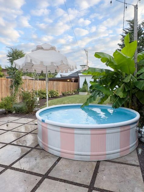 Stock Tank Swimming Pool Designs + Ideas | HGTV Tank Plunge Pool, Tank Pool Ideas, Stock Tank Pool Ideas, Small Backyard Landscape, Backyard Landscape Ideas, Galvanized Stock Tank, Lap Pool Designs, Stock Tank Swimming Pool, Tank Swimming Pool