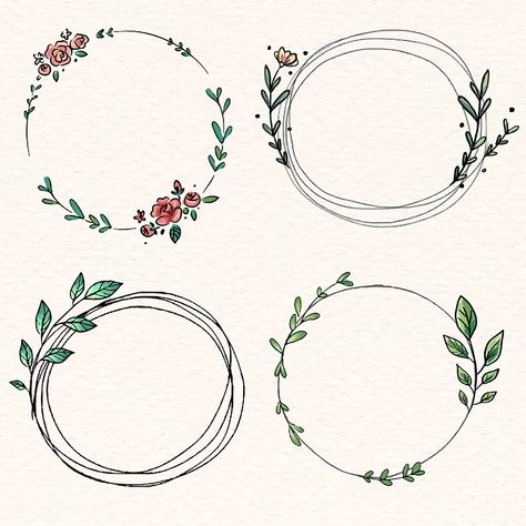 Doodle floral wreath vector collection | premium image by rawpixel.com / Adj Wreath Vector, Doodle Floral, طابع بريدي, Wreath Drawing, Pola Sulam, Bullet Journal Art, Bullet Journal Inspo, Bullet Journal Doodles, Journal Doodles