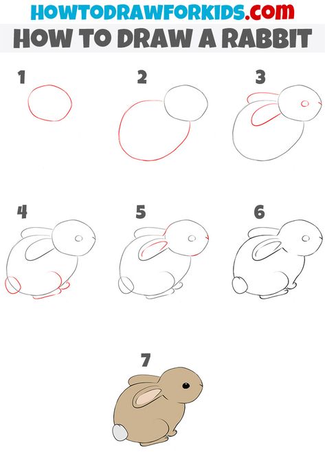 Draw A Rabbit, Drawing Instructions, Easy Animal Drawings, Rabbit Drawing, Drawing Lessons For Kids, Easy Drawing Tutorial, Bunny Drawing, 강아지 그림, Easy Drawings For Kids