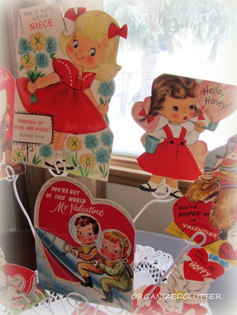 Organized Clutter: Vintage Valentines on Display Organized Clutter, I Am Lucky, Clutter Organization, My Funny Valentine, My Childhood, Hugs And Kisses, Vintage Valentines, Funny Valentine, Be My Valentine