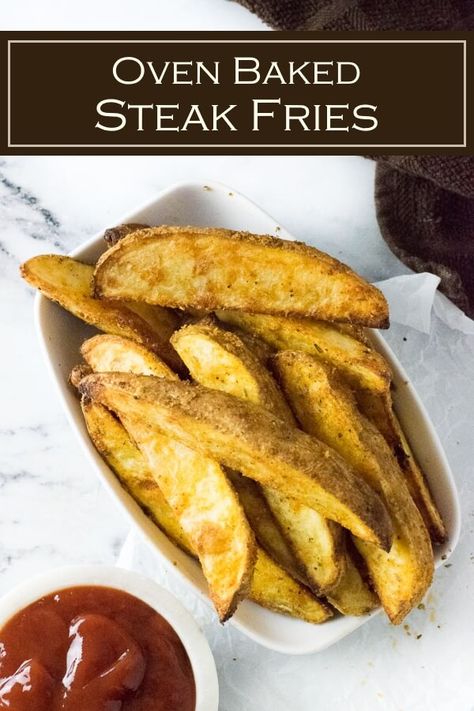 Steak Fries Oven, Baked Steak Fries, Oven Roasted Steak, Crusted Steak Recipe, Oven Baked Steak, Easy Homemade Burgers, Fry Seasoning, Healthy Burger Recipes, Baked Snacks