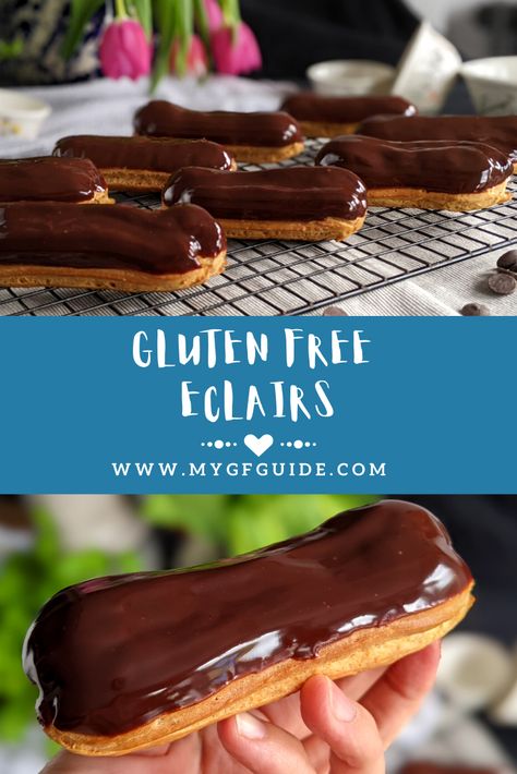 Gluten Free Eclairs - My Gluten Free Guide Gluten Free French Pastries, Gluten Free Eclairs, Gluten Free French Bread, Chocolate Eclair Recipe, Popular Everything, Chocolate Eclairs, Eclair Recipe, Gluten Free Pastry, Chocolate Eclair