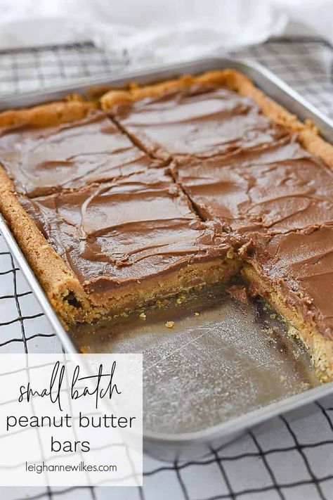 Lunch Lady Peanut Butter Bars, Butter Cookie Bars, Peanut Butter Bars Recipe, Peanut Butter Cookie Bars, Soft Peanut Butter Cookies, Small Batch Baking, Peanut Butter Chocolate Bars, Butter Bars, Dessert Bar Recipe