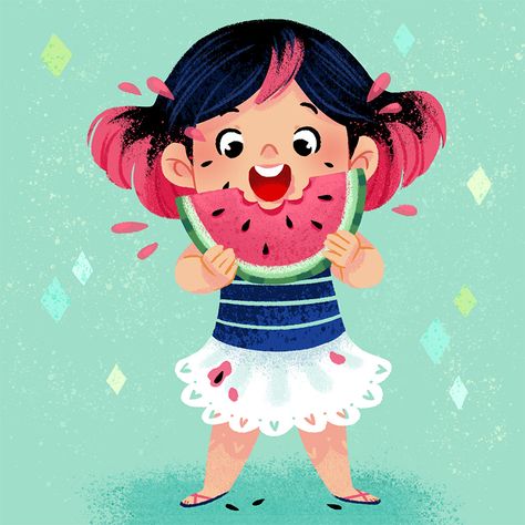 Watermelon 🍉 girl #drawthisinyourstyle ! I love @martuka_art ‘s work, her characters are so cute and cheeky, the colors are beautiful, she… Watermelon Illustration Cute, Yalda Theme, Watermelon Images, Watermelon Illustration, Watermelon Girl, Crayon Drawing, Children's Book Characters, Crayon Drawings, Kid Art