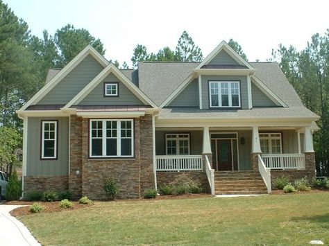 sage green exterior with brick and brown-exterior colors. Green House Red Brick, Sage Green House Exterior, Rock Siding, San Sequoia, Sage Green House, Curbside Appeal, Green House Exterior, Green Siding, Exterior Materials