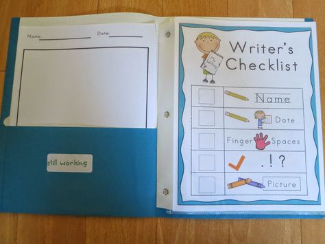 A great resource for writing folders.  Has everything I'd need for my kinders. Writing Folders Kindergarten, Kindergarten Writing Activities, Kindergarten Anchor Charts, Third Grade Writing, Writing Folders, 2nd Grade Writing, 1st Grade Writing, Writing School, Writing Rubric