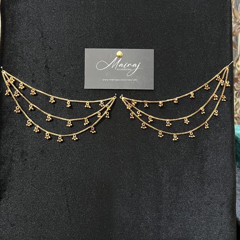 Goldplated Antique Polish Ear Chain/ Saharay , Made for Maryam from the UK🌸 DM for prices/ order! Website: mairajaccessories.com WhatsApp: +923257639716 #mairajaccessories #mairajtohbesthai Baby Jewelry Gold, Earrings With Chain, Temple Jewellery Earrings, Wedding Jewellery Designs, Pakistani Jewellery, Gold Jewellry, Modern Gold Jewelry, Bridal Jewellery Design, Ear Chain