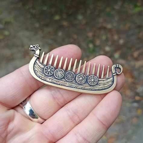 Viking Drakkar beard metal comb care & beauty – WikkedKnot jewelry Viking Gift Ideas, Beard Accessories, Viking Jewellery, Hand Casting, Handmade Comb, The Raid, Viking Beard, Vikings Gifts, Viking Hair