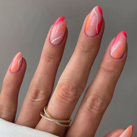 Cute Almond Nails Medium Length, Summer Oval Nails Designs, Nail Setup, Neon Gel Polish, Cute Almond Nails, Nails Medium Almond, Tropical Nail Designs, Oval Nails Designs, Summer Nails Almond