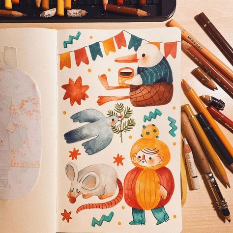 Colourful Doodle Art, Kidlit Art, Sketch Nature, Doodles Illustration, Marker Illustration, Markers Drawing Ideas, Illustration Art Design, Picture Books Illustration, Marker Drawing