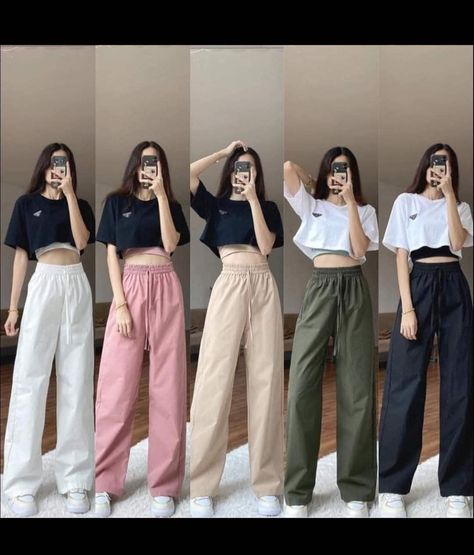 Casual College Outfits Indian, Celana Jogger Wanita, Ldr Couples, Crochet Sweater Design, Trousers For Girls, Wide Leg Jeans Outfit, Mix Match Outfits, Feb 25, Casual Summer Pants