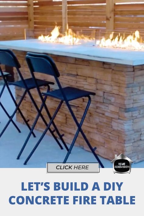 Fire Tables Outdoor Diy, Diy Fire Table, Diy Concrete Fire Pit, Diy Propane Fire Pit, Fire Pit Dining Table, Concrete Fire Pit, To Build A Fire, Diy Outdoor Bar, Outdoor Fire Table