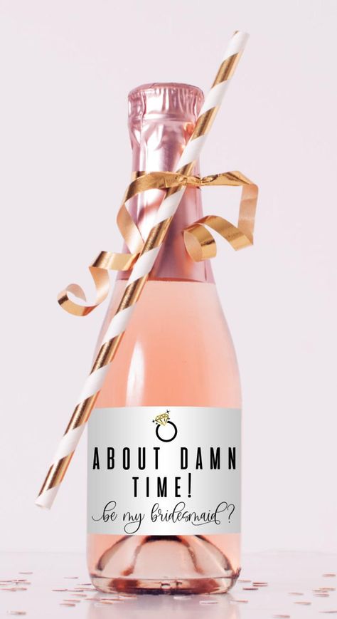 Bridesmaid Champagne Bottle, Diy Bridesmaid Proposal, Personalized Champagne Bottles, Bridesmaid Champagne, Bridesmaid Proposal Diy, Bridesmaid Wine Label, Hey Girl Hey, Wine Bottle Stickers, Bridesmaid Funny