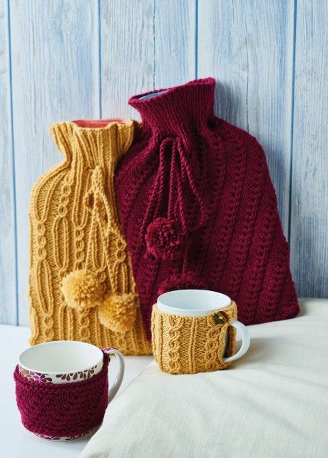 Knitting Club, Crochet Cup Cozy, Bottle Covers, Scarf Patterns, Hot Water Bottle Cover, Water Bottle Covers, Christmas Knitting Patterns, Hot Water Bottle, Bottle Cover