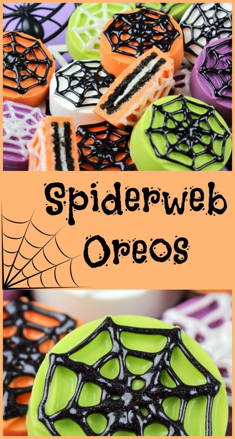 You're are going to love how easy it is to make these Halloween Spiderweb Oreos! Your friends will think you spent all day on these adorable cookies! Spider Web Cookies, Oreos Cookies, Pasteles Halloween, Halloween Oreos, Halloween Party Food, Treats Halloween, Halloween Appetizers, Halloween Baking, Oreo Pops