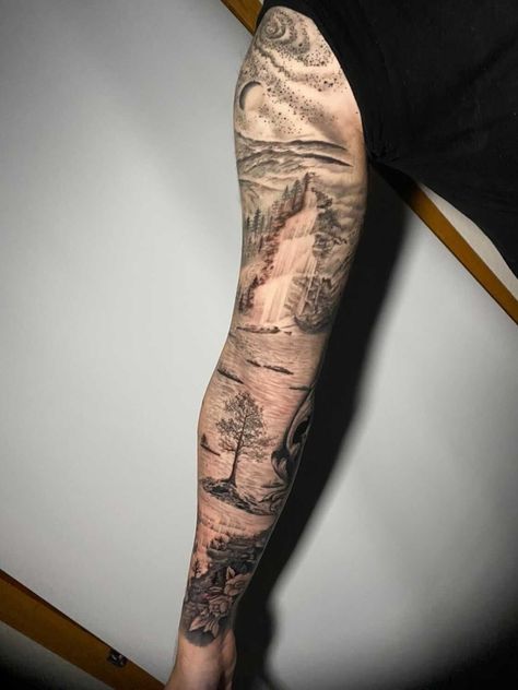 Men Tattoo Sleeve, River Scenery, Nature River, Men Tattoo, Tattoo Sleeve Men, Tattoo Sleeve, I Tattoo, Sleeve Tattoos, Tattoos For Guys