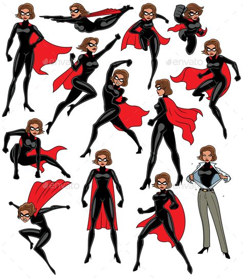 Super heroine over white background in 13 different poses. Super Hero Flying Poses Drawing, Superhero Poses Drawing, Indie Superheroes, Hero Action Poses, Super Hero Poses Reference Drawings, Hero Poses Reference, Superhero Poses Reference, Super Hero Poses, Superhero Poses