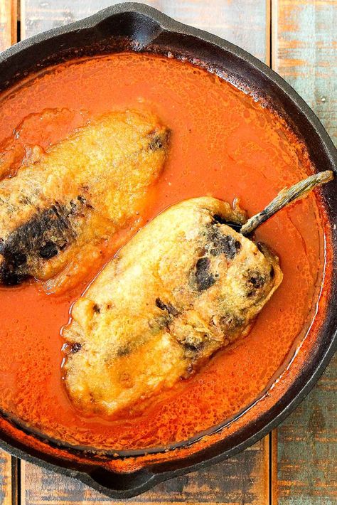 Stuffed Chili Relleno Recipe, Mexican Queso, Chile Relleno Recipe, Rellenos Recipe, Mexican Comfort Food, Foodgawker Recipes, Pollo Recipe, Chili Relleno, Chile Relleno