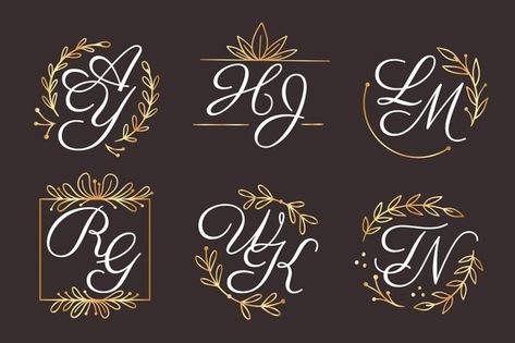 Colección de logos de monogramas de boda... | Free Vector #Freepik #freevector #logo #boda #plantilla #dibujados-mano Couple Monogram Design, Nj Logo, Vector Rose, Gold Circle Frames, Wedding Badges, Florist Logo, Couples Monogram, Wedding Logo Monogram, Elegant Logo Design