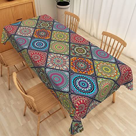 Amazon.com: deFouliao Boho Tablecloth Moroccan Tiles Pathwork Bohemian Mandala Table Cloth Waterproof Ethnic Traditional Geometric Dining Table Cloth for Kitchen Decor Camping Outdoor,Wipeable Reuable 60x84In : Home & Kitchen Boho Tablecloth, Bohemian Table, Diner Decor, Geometric Table, Waterproof Tablecloth, Colorful Table, Styl Boho, Rectangle Table, Hand Drawing