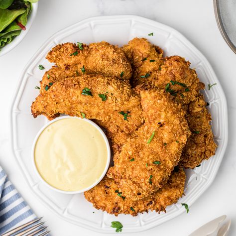 Air Fryer Copycat Zaxby’s Chicken Fingers Spicy Chicken Tenders, Chicken Finger Recipes, Air Fryer Chicken Tenders, Chicken Milk, Crispy Chicken Tenders, Honey Mustard Sauce, Chicken Fingers, Mustard Sauce, Food Spot