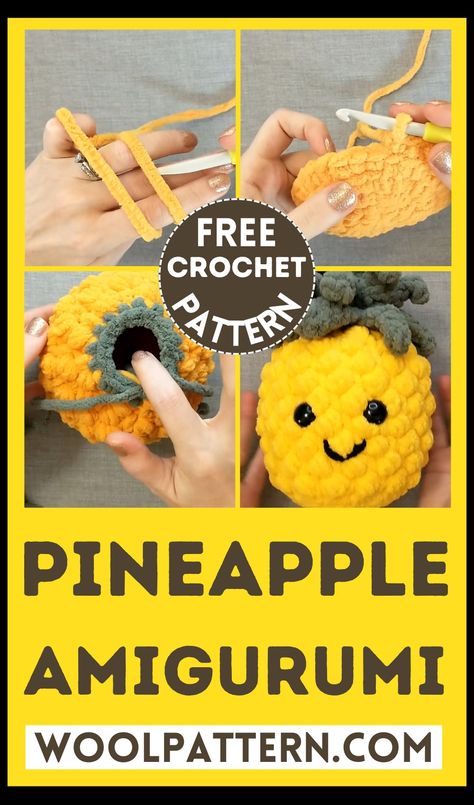 No Sew Crochet Pineapple Amigurumi Free Pineapple Crochet Patterns, Pineapple Crochet Pattern Free, Crochet Pineapple Patterns Free, Pineapple Crochet Pattern, No Sew Crochet Amigurumi, No Sew Crochet, Crochet Sea Creatures, Crochet Pineapple, Popular Crochet