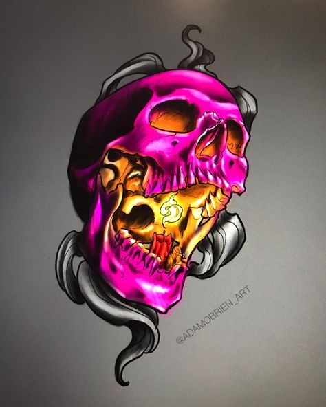 New School Skull Tattoo Design, Neotrad Skull Tattoo, Colored Skull Tattoo, Skull Color Tattoo, Neotraditional Skull Tattoo, New School Skull Tattoo, Neotrad Skull, Neo Traditional Skull, Drawing On Ipad