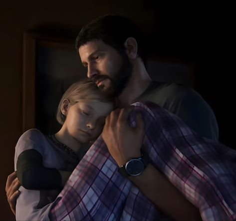 Joel carries Sarah to her bed🫶🏻 Joel And Sarah Last Of Us, Young Joel Miller, Joel And Sarah, Ellie And Joel, Sarah Miller, Edge Of The Universe, Future Days, Joel Miller, Ellie Williams