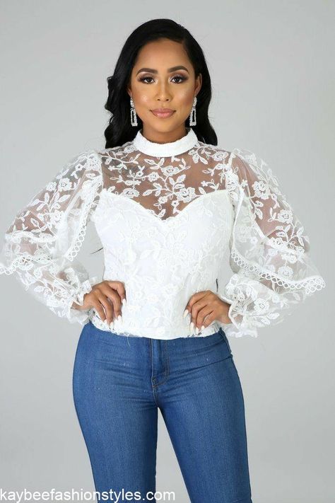 Material Top Styles For Ladies, Lacey Clothes, Top Styles For Ladies, Net Lace Tops, Lace Blouse Styles, Chiffon Skirts, Jean Trousers, Water Model, Lace Collection