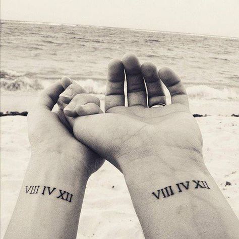 Infinite Love Tattoo, Wedding Date Tattoos, Anniversary Tattoo, Couple Tattoos Love, Small Matching Tattoos, Roman Numeral Tattoos, Date Tattoos, Hawaiian Tattoo, Tattoos Geometric