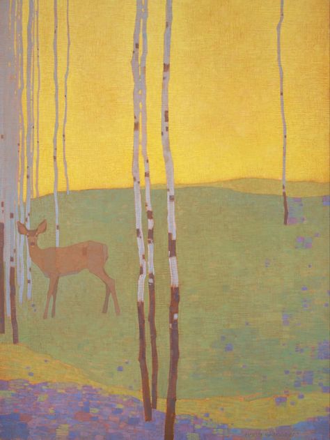 David Grossman | In the Summer Evening David Grossman Art, Futurism Art, Contemporary Folk Art, Deer Illustration, Cabin Art, Deer Art, Resting Place, Animals Artwork, Sumi E