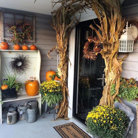 Porch Fall Decorating Ideas, Fall Porches, Fall Front Porch Decor Ideas, Beautiful Sunday, Fall Planters, Fall Front Porch Decor, Halloween Front Porch, Fall Front Door, Fall Deco