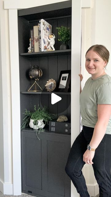 Stephanie Petrich | DIY+Home on Instagram: "Because I’m impatient and couldn’t wait to paint and finish this secret door 😂 I absolutely love how it turned out and I have no regrets! The paint color is iron ore by sherwin Williams 😍 #secretdoor #secretdoors #hiddenroom #doordesign #doordecor #bookshelves" Iron Ore Painted Doors, Secret Door Diy, Built In Bookshelves, Hidden Rooms, Secret Door, Iron Ore, No Regrets, Diy Door, Painted Doors