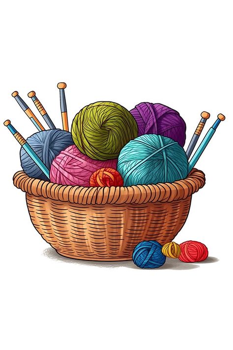 Socks Drawing, Knitting Basket, Yarn Basket, Cloud Stickers, Crochet Classes, Photoshop Design Ideas, Food Illustration Art, Knit Basket, Crochet Shop