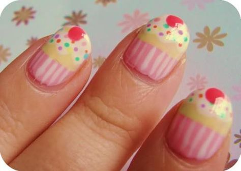 cupcake nails Cupcake Nail Art, Food Nail Art, Cupcake Nails, Food Nails, Really Cute Nails, Kawaii Nails, Funky Nails, Love Nails, How To Do Nails