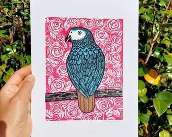 Linocut red uk | Etsy AU Color Linocut, Relief Prints, Grey Parrot, African Grey Parrot, Linocut Art, Relief Print, African Grey, Handprint Art, Stone Wrapping