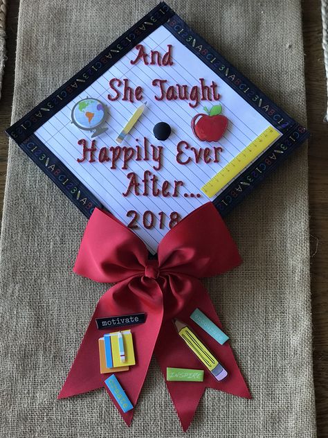 Graduation Cap Decoration Teacher, Education Graduation Cap, Teacher Graduation Cap, Teacher Graduation, Education Major, College Graduation Cap Decoration, Diy Graduation Cap, Graduating Teacher, College Graduation Pictures