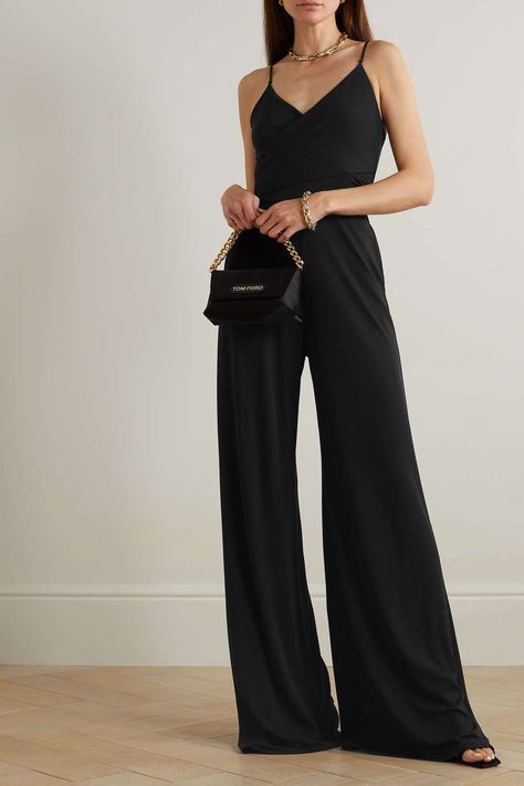 Designer Overalls, Simplicity Fashion, Black Attire, Designer Jumpsuits, Exclusive Dress, Ralph Lauren Collection, Wide Legs, Twist Front, Wide Leg Jumpsuit