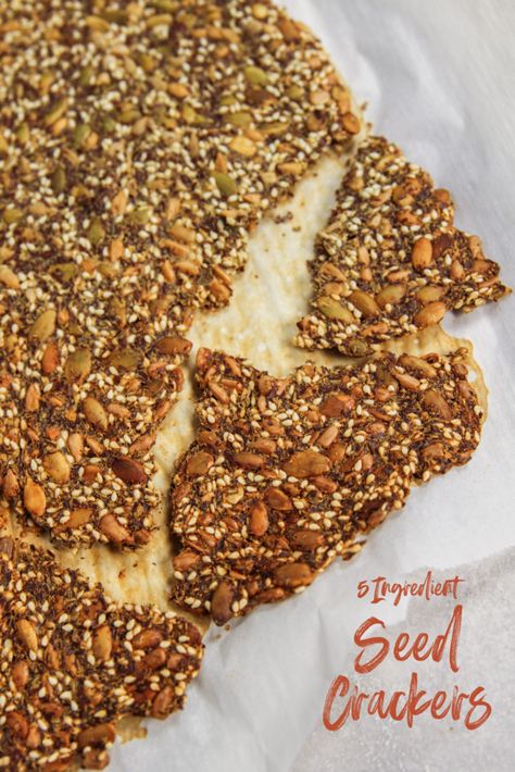 5 Ingredient Seed Crackers Recipe (Gluten-Free) - Sweetphi Seed Crackers Recipe Healthy, Healthy Seed Crackers, 4 Ingredient Seed Crackers, Seedy Crackers, Seeded Crackers, Keto Crackers Recipe, Seed Crackers Recipe, Grain Free Snacks, Nut Free Snacks