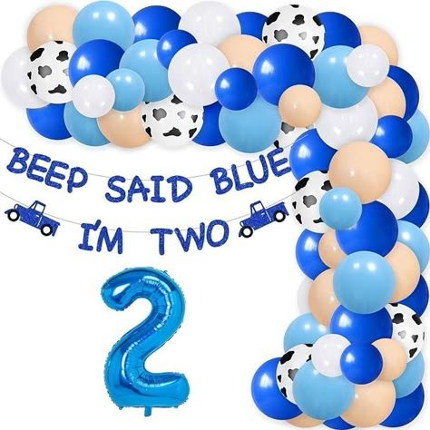 Amazon.com: THREE REX 74Pcs Little Blue Truck 2nd Birthday Party Decoration, Little Blue Truck Birthday Party Supplies with Beep Said Blue I'm Two Glitter Banner and Blue White Latex Balloon Arch for Baby Shower : Toys & Games Truck 1st Birthday Party, Little Blue Truck Birthday Party, Blue Truck Birthday Party, Truck Theme Birthday, Little Blue Truck, Truck Birthday Party, Car Themed Parties, 1st Birthday Party Decorations, Birthday Party Set