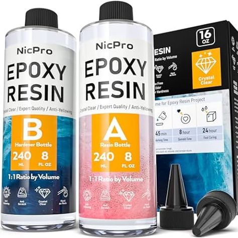 Amazon.com: Nicpro 8 Ounce Crystal Clear Epoxy Resin Kit, Food Safe DIY Starter Epoxy Resin for Art Craft, Canvas Painting, Molds Pigment Jewelry Making, Resin Coating and Casting : Industrial & Scientific Crystal Clear Epoxy Resin, Food Safe Epoxy, Wood Burning Kits, Clear Epoxy Resin, Crystal Resin, Epoxy Resin Wood, Clear Epoxy, Resin Kit, Resin Coating