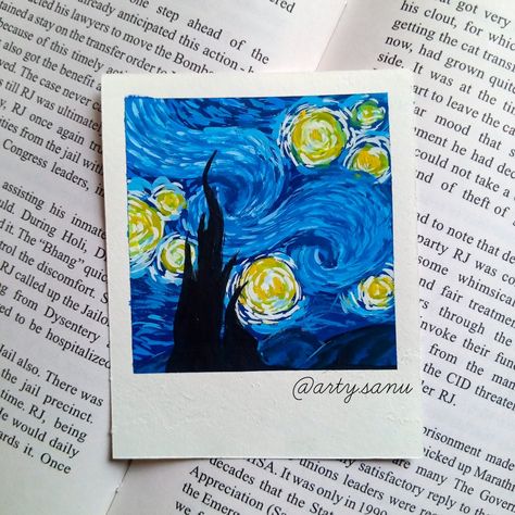 Starry Night Polaroid Painting, Polaroid Pencil Drawing, Diy Polaroid Drawing, Ploraid Aesthetic Painting, Painted Poloroid Pictures Ideas, Painting Ideas Polaroid, Polaroid Acrylic Painting, Polaroid Paintings Aesthetic, Poloride Painting