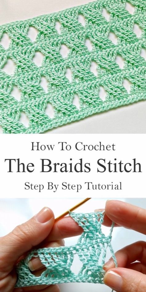 The Braids Stitch - Free Crochet Tutorial Braids Stitch, Braid Stitch, Beau Crochet, Confection Au Crochet, Crochet Stitches Free, Crochet Braid, Crochet Simple, Crochet Lessons, Learn How To Crochet