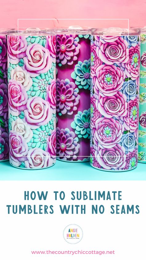 If you’ve ever struggled to create seamless sublimation tumblers, today is your lucky day. I’m going to teach you how to sublimate tumblers with no seams.I’ve made many tumblers over the years. Creating a seamless tumbler was something I struggled with so I was determined to learn the best way to create seamless sublimation tumblers. Sublimation For Tumblers, Sublimation Ideas Projects, Tumbler Design Ideas, Sublimation Tumbler Ideas, Sublimating Tumblers, Sublimination Ideas, Sublimation Designs For Tumblers, Seamless Tumbler Wrap, Heat Press Projects