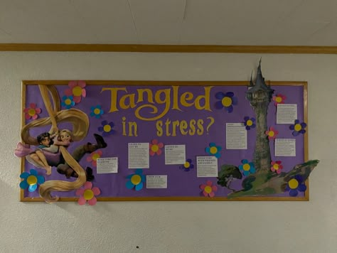 Disney School Bulletin Boards, Tangled Bulletin Board, Disney Bulletin Boards, Wall Magazine, Tangled Stuff, College Bulletin Boards, Ra Themes, Class Board, Ra Bulletins