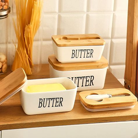 Hanobe Ceramic Butter Dish with Bamboo Lid, Airtight Butter Keeper Container Covered for Countertop or Refrigerator, Kitchen Porcelain Butter Storage Holder with Knife, 12oz/350ml White : Amazon.ca: Home Butter Container, Butter Storage, طقم شاي, Butter Keeper, Ceramic Butter Dish, Airtight Storage, Cheese Box, Úložný Box, Fridge Storage