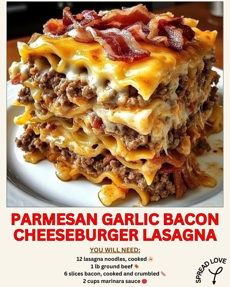 Parmesan Bacon Lasagna Recipe - The Ultimate Comfort Food Crenn Recipes, Cheeseburger Lasagna, Bacon Lasagna, Beef Recipes Easy Dinners, Steak Bites Recipe, Marinara Recipe, Easy Pasta Dinner, Homemade Lasagna, Beef Casserole Recipes